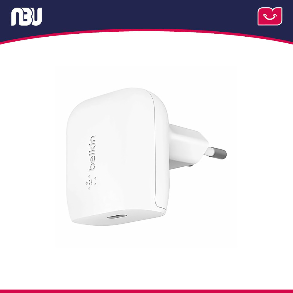 شارژر دیواری ۳۰ وات USB-C PD PPS بلکین مدل WCA005vf-B5 به همراه کابل لایتنینگ
