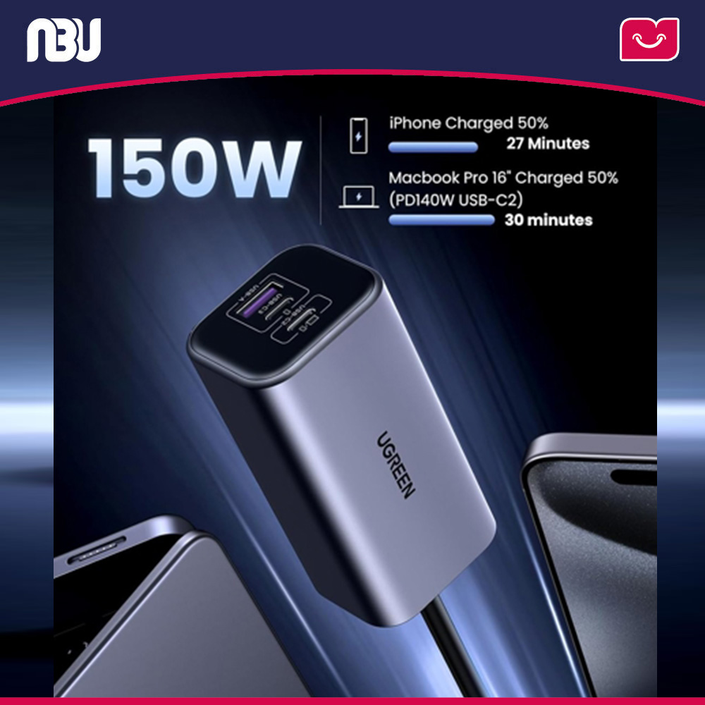 شارژر فندکی با توان 150 وات با فناوری PD 3.1 و پورت USB-C یوگرین مدل EC706 
