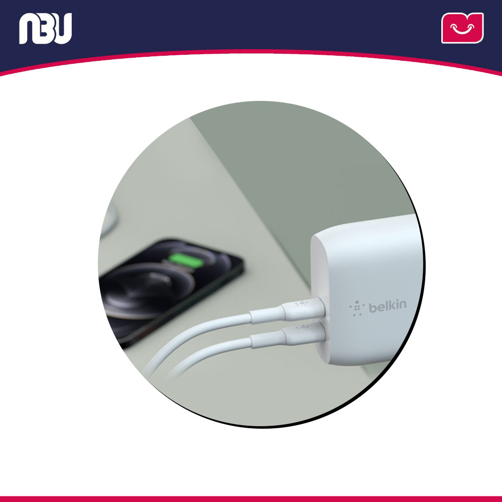 شارژر دیواری دو پورت USB-C 40 وات بلکین مدل WCB006vf